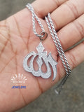 Silver ) "Allah" Arabic Script Silver CZ Pendant With Necklace