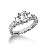 14k White Gold Three Stone Emerald Cut Diamond Ring. 1.00 ctw