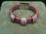 Leather Braided Swarovski Crystal Bracelet with Magnetic Locking Clasp